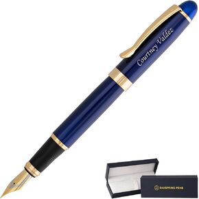 Dayspring Pens Engraved Fountain Pen Alexandria Fountain Pen with Red Lacquer and Gold Finish. Luxury Fountain Pen with Gift Box and Starter Ink.