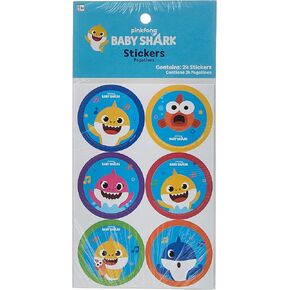 Baby Shark Adorable Multicolor Round Paper Stickers - 2'', 24 Pieces - Fun and Colorful Party Favors for Kids and Fans