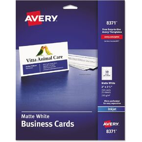 Avery 8371 Business Cards, Inkjet, 2-Inch x3-1/2-Inch, 250/PK, White