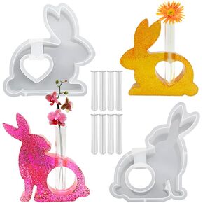 Silicone Resin Mold Set for Flower Vases – Includes 2 Bunny-Shaped Test Tube Vase Molds and 8 Test Tubes, Epoxy Resin Molds for DIY Floral Decor and Handmade Crafts