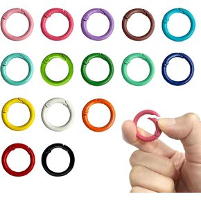 15pcs Trigger Spring Metal O Rings Round Carabiner, Colourful Clip Snap Keyrings Buckle for DIY Accessories, Keychains, Purse, Handbag Craft Making (15 Colors, 25mm)