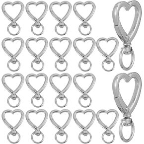 20Pcs Heart Shape Keychains Metal Spring Key Chain Sturdy Heart Keychain Clip Hardware Accessories for Handbag DIY Bags Keys Rings and Card Holders Craft Making Hanging Buckle Key Ring（Silver）