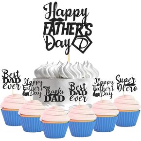 Happy Fathers Day Cupcake Topper – Best Dad Ever Glitter Cake Decorations for Father’s Day Party Supplies, Fathers Day Toppers for Cupcakes, Cakes, Desserts – Reusable, Personalized Gift for Dad
