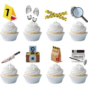 Gameza Murder Crime Scene Mystery Party Decor, 48PCS Detective Party Cupcake Toppers Decorations, Cake Decor Supplies for Men Women Girls Boys