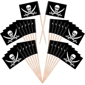 YGAOHF 110 Pieces Pirate Flag Toothpicks - Cute Pirate Party Decorations, Small Halloween Pirate Cupcake Toppers for Food, Appetizer, Cocktail, Fun Halloween Party Decorations