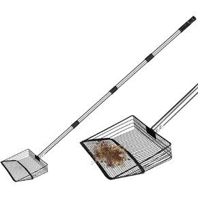 10-inch Heavy Duty Chicken Poop Scooper, Adjustable Stainless Steel Chicken Coop Scoop (35.4 to 61.8"),4-in-1 Sifting Litter Shovel Scoop for Chicken Coop/Goat Stall/Stable Cleaning
