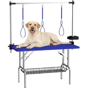 VFK 47'' Large Dog Grooming Table Stainless Steel Foldable Grooming Table for Dogs at Home Adjustable Height Arms Pet Station with Nooses, Mesh Tray, Tool Organizer