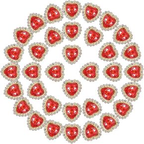 PATIKIL Heart Rhinestones Buttons, 40Pcs 16mm Sew on Rhinestones Crystal Heart Nail Charm Embellishment Flatback Diamond for Sewing DIY Clothing Wedding, White