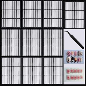 10 Sheets Double Sided Nail Tape for Press On Nails Double Sided Tape Nail Art Display Strip Tape for Nail Packaging Storage Display Salon Supplies Organizer with Tweezer