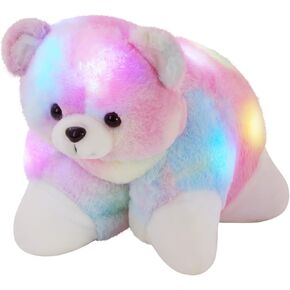 Glow Guards 15" Light Up Musical Rainbow Teddy Bear Stuffed Animal Glowing Colorful Cute Soft Plush Toy Pillow Sofa Decors Christmas Children's Day Birthday Gifts for Toddlers Kids (Pink)