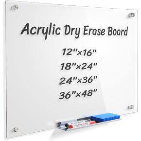 Acrylic Black Magnetic Dry Erase Board for Wall, White Board 18"x24",Frameless Magnetic Dry Erase Board for Office,Classroom and Home/for Kids,Students,Adults.4560B