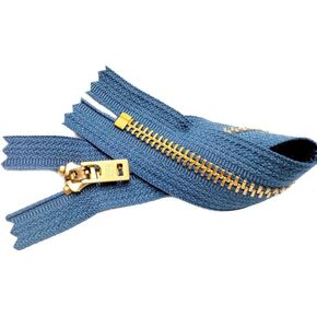 Two 7 Inch Brass Jeans Zipper YKK Number 5 Gold Colored Metal Teeth Zips with Locking Slider Closed Bottom Color Crayon Blue #839