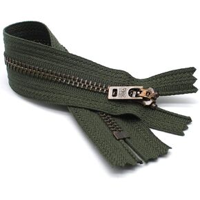 #5 Antique Brass Jeans/Pants Olive Green Medium Weight YKK Zippers - Color Olive Green #567 - Choose Your Length - Made in The United States (1 Zipper Per Pack) (7" Inches)