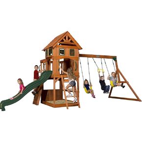 الاكتشاف في الفناء الخلفي Atlantis Cedar Wood Swing مع شريحة موجة ، نادي مرفوع ، جدار صخري ، تقلبات الحزام ، أرجوحة ، شرفة ، مساحة للعب السفلى ، بار الوجبات الخفيفة ، منطقة رمل ، سلم خطوة ، ألعاب في الهواء الطلق