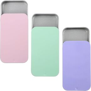 3 Pcs Small Metal Tin Box Containers, Colorful Small Metal Pill Box Slide Top Mini Tin Containers Rectangular 2.36 x 1.38 x 0.39 inch for Candies Jewelry Crafts Pills Survival Kit