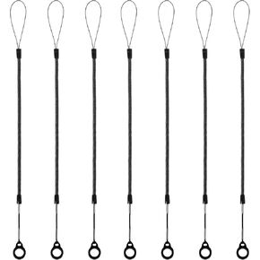 8 Pack Pen Leash Plastic Elastic Lanyards Pens Adjustable Neck Black Lanyard with Silicone Ring for Stylus Pen Tether Clipboard Lanyard