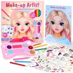 BSCOOL Make-up Artist. 3 in 1 Fun Makeup, Sticker, Coloring Kit, Includes Color Pencils, Makeup Palette, and 200+ Stickers. for Girls Ages 5,6,7,8. Gift for Girls