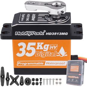 HobbyPark Waterproof 35KG High Torque Servo Motor Metal Gears Digital Servo Arduino Servo Full Aluminum Shell for 1/8 1/10 1/12 RC Crawler RC Truck RC Car Buggy Robotic DIY Control Angle 180°