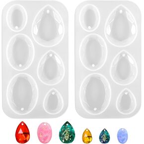 2PCS Waterdrop and Oval Resin Jewelry Molds, Water Drop Resin Molds Silicone, Oval Pendant Resin Molds with Hanging Hole, Resin Pendant Mold for DIY Crafts Earring Necklace Jewelry Making