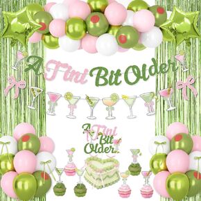 A Tini Bit Older Birthday Decorations, Green Pink Glitter Tiny Bit Older Banner Olive Balloons Garland Cake Toppers Bows Fringe Curtain for Girls Women Martini Bar Birthday Bachelorette Party Supplies