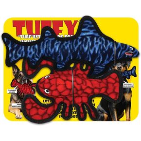 TUFFY - Limited Edition-World's Tuffest Soft Dog Toy- Jr Lobster & Shark- 2 Pack. Squeakers-Multiple Layers.Made Durable, Strong & Tough.(Tug, Toss & Fetch).Machine Washable & Floats