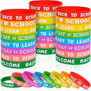 Moon Boat 100PCS Back to School Gifts for Students Wristbands Bulk: First Day of Class Kids Party Favors Welcome Classroom Stuff Supplies Decorations