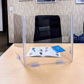 Tri-Fold Acrylic Protective Sneeze Guard (2 Pack) for Desk or Counter - Plexiglass Portable Barrier Plastic Shield 55 in x 24 in - 3mm Thick Partition Clear No Cutout