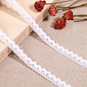 Lace Ribbon, 0.6'' Wide 10 Yards Long White Vintage Lace Trim Decorative Crocheted Trim for Sewing, DIY Crafts, Gift Wrapping, Scrapbooking, Garment, Wedding Birthday Party Decorations
