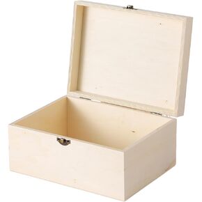 2 Pack Large Unfinished Wooden Box with Locking Clasp - 9.2x6.9x4.5 in-8.2X5.8X3.5in Natural Super Thick Poplar Box DIY Keepsake Wooden Boxes