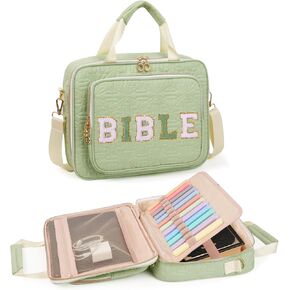 Bible Cover Case for Women Large Bible Bag with Soft Handle & Shoulder Strap, Bible Carrying Case for Women Bible Cover with Multi-Pockets, Bible Holder for Study Supplies Gift for Christian