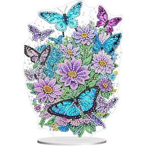 DIY Diamond Desktop Decoration Butterfly Flower, Crystal Diamond Art Painting Desktop Decorations Single Side, Diamond Decoration Suitable For Adult Beginners Home Office Decoration Crafts Gifts