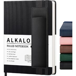 Lined Journal Notebook for Work, A5 PU Leather Notebook with Pen Holder, 100GSM/160 Pages Thick Paper, Daily Journals for Writing, School, Note Taking, Business, Travel, College Ruled