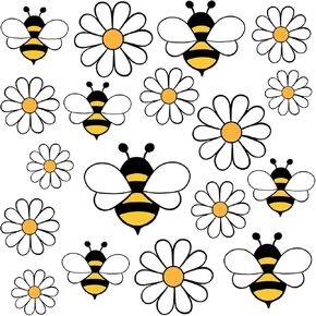 60Pcs Daisy Bee Paper Cutouts with Glue Points Back to School Cute Cut-Outs Bulletin Board Decor for Spring Summer Home Classroom Party DIY Crafts, 6 Designs