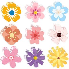 Summer Hawaiian Flower Shaped Paper Die Cutouts 64 pcs Tropical Colorful Watercolor Flowers Bulletin Boar Decorations for Classroom School Birthday Party (Color2)