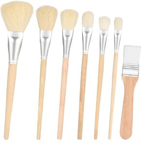 7 PCS Gilding Brush Set, Wooden Handle Goat Hair Blending Brushes Mop Brush for Acrylic Painting for Acrylic Watercolor Oil Painting Face Body Art Foil Gold Leaf