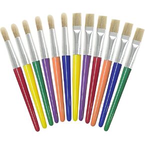 4E's Novelty 12Pcs Kids Paint Brushes, Thick Round & Flat Paint Tools for Kids for Arts and Crafts, Creative Preschool Paint Brush for Acrylic Paint, Toddler Paint Brush Express Creativeness