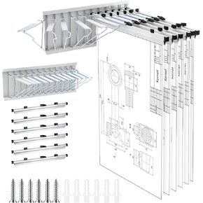 Estune Blue Print Organizer Mobile Blueprint Storage Rack with 6 Clamps Wall Mount File Organizer for Holds up to 1200 Blueprints File Display Plan Jobsite Construction Sites Office Home(24 Inch)