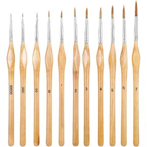 11PCS Fine Detail Paint Brushes Set Professional Micro Miniature Paint Brush with Triangular Handles Mini Tiny Painting Brushes Detailing for Acrylic Watercolor Oil Tempera Face Figurine-Wood
