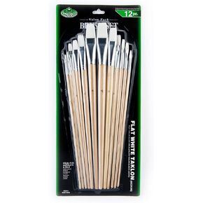 Royal and Langnickel Flat Long Handle Taklon Variety Brush Set - White (Pack of 12)