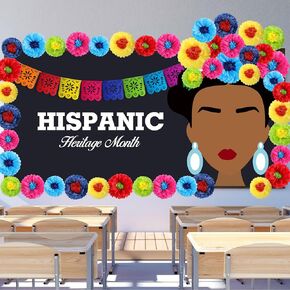 23 Pcs Hispanic Heritage Month Bulletin Board Decorations Latin American Classroom Decor Background with Paper Flowers Felt Banner for National Hispanic Classroom School Party Supplies