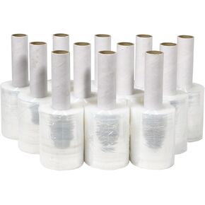 PSBM Mini Stretch Wrap with Handles, 12 Pack, 5 Inch x 1000 Feet, 80 Gauge, Clear Plastic Cling with Pre Attached Handles Built in