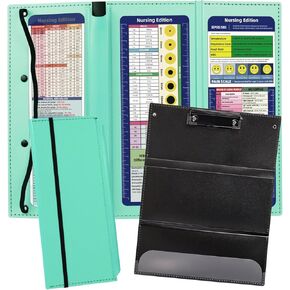 Foldable Nursing Clipboard 3 Layers Pocket Clipboard Trifold Nurse Clip Boards with Nursing Edition Cheat Sheets Portable Writing Clipboard for Nurses, Students, Businessmen, Teachers (Light Blue)