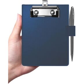 Mini Clipboards 4"x6", Small Clipboards with Pen Holder, Faux Leather Memo Pocket Clipboard for Receipts & Small Notepads, Perfect for Teachers Kids Nurses Police Golfers Drivers(Blue)