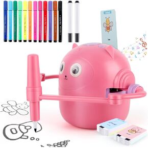 Drawing Robot for Kids, Voice Interactive Educational Drawing Robot with 100 Cards & 12 Color Pens, Montessori Painting Learning Toys for Kids 3 4 5 6 7 8 (Pink)
