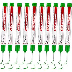 20PCS 20mm Long Nib Marker Long Head Deep Hole Marker Pens Permanent Markers Carpenter Ink Marker Quick-dry Waterproof Pen Multi-purpose Construction Tools for Welding Drill Woodworking (Black)