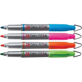 Mini Markers, Aqua, Pink, Orange, Lime Green, Permanent Markers For Nurses Badge, Mini Key Chain Hook, Badge Marker, Golf Ball Makers, Bullet Tip, Fine Point - 4 Assorted Vibrant Colors
