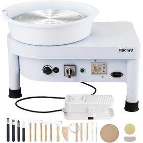 Huanyu Pottery Wheel Machine, 12-Inch Bat System Manual & Foot Pedal Electric Ceramic Wheel Forming Machine Art Clay DIY Sculpting Tool Kit