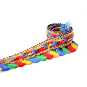 Yalulu 10 Yards Tassel Fringe Trim, Multicolour Tassel Lace Ribbon Fabric Trimming Sewing Fringe Trim for DIY Clothing Curtain Crafts (Light Color)
