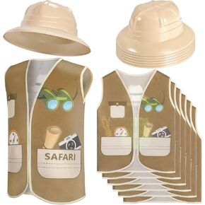 12 PCS Kids Safari Dress Costume - 6 Safari Hats & 6 Stests for Gund