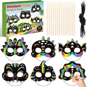 Watinc 30pcs Dinosaur Scratch Mask Gift مجموعة للأطفال ، وبطاقات Diy Dino Magic Scratch ، وصنع مجموعة Craft الخاصة بك لفضلات حفلات عيد الميلاد ، ومشروع فن النشاط المدرسي في الفصل الدراسي.